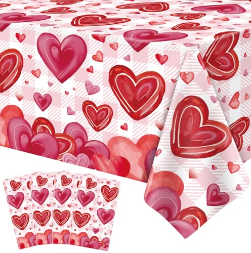 4 Pack Valentinstag Tischdecke Valentinstag Liebe Herz Tischdecke für Rechteck 51 x 86in wasserdicht Kunststoff Tischdecke für Valentinstag Party Supplies, Muttertag Dekoration (pinkwhite) von LWYGEGJO