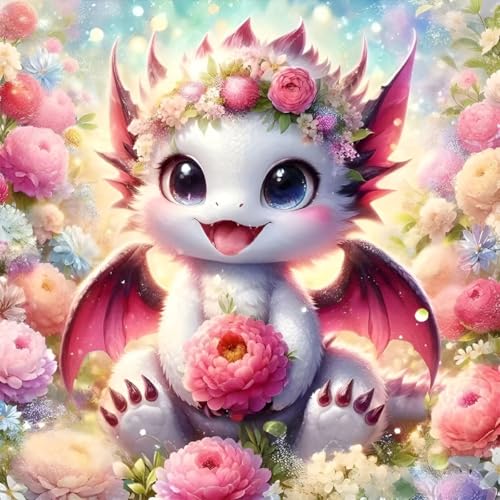 LWZAYS Cartoon Drachen Diamond Painting Kit für Erwachsene Anfänger ohne Rahmen, Cute Cartoon 5D Easy to DIY Gem Art Kunst Set für Zuhause Dekoration, 30x30 cm von LWZAYS