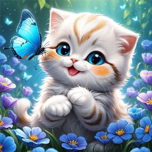 LWZAYS Diamond Painting Kits für Erwachsene Anfänger ohne Rahmen 30x30 cm, Katze 5D DIY Gem Art Kunsthandwerk Kit für Heimdekoration von LWZAYS