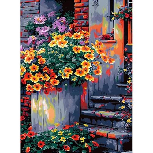 LWZAYS Erwachsene einfache Zahlenmalerei, Erwachsene Anfänger Blumen Zahlenmalerei, Erwachsene Anfänger Zahlenmalerei, Heimwanddekoration ohne Rahmen DIY Zahlenmalerei auf Leinwand 12x16 Zoll von LWZAYS