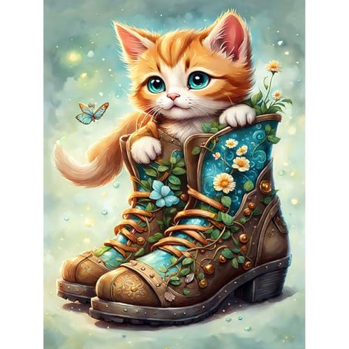 LWZAYS Katze Diamond Painting Kit für Erwachsene Anfänger ohne Rahmen 30x40 cm, Tier 5D Diamond Dots Gem Art Craft Round Diamond DIY Kunsthandwerk für Wohnkultur von LWZAYS