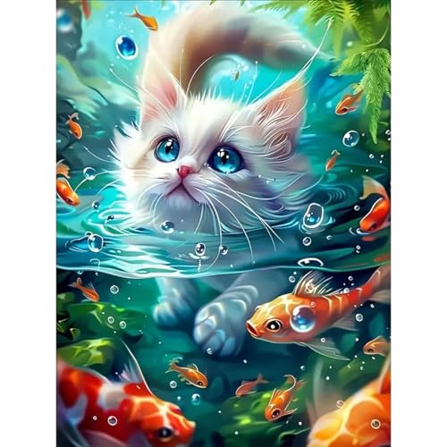 LWZAYS Katze Diamond Painting Kits für Erwachsene Anfänger, Tier Diamant Kunst Sets ohne Rahmen, 5D Edelstein KunsthandwerkSet, DIY Kunst Kit für Heimdekoration 30x40 cm von LWZAYS