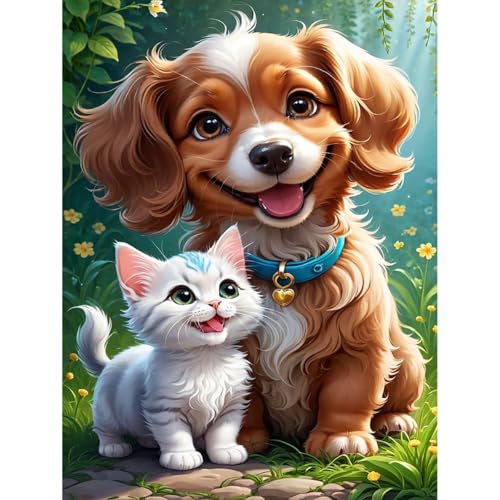 LWZAYS Katzen und Hunde Diamond Painting Kits für Erwachsene Anfänger, Tier Diamant Kunst Sets ohne Rahmen, 5D Edelstein KunsthandwerkSet, 5D DIY Kunst Kit für Heimdekoration 30x40 cm von LWZAYS