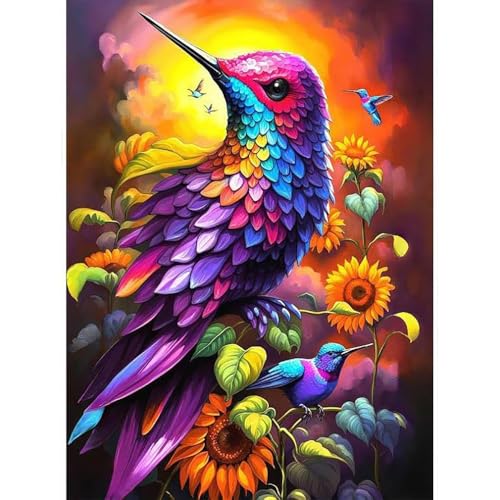 LWZAYS Kolibri-Vogel Erwachsene Zahlenmalerei, Erwachsene Sonnenuntergang Zahlenmalerei, DIY Zahlenmalerei auf Leinwand ohne Rahmen, Hauswanddekoration 12x16 Zoll von LWZAYS