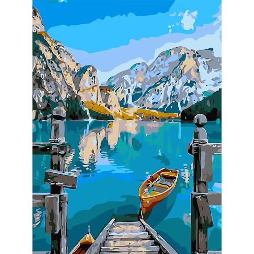 LWZAYS Landschafts Malen Nach Zahlen Erwachsene, Paint by Numbers Kits for Adults, DIY Handgemalt Ölgemälde Kit für Anfänger und Erwachsene mit Pinseln Acrylpigment Boot Ohne Rahmen 30X40CM von LWZAYS