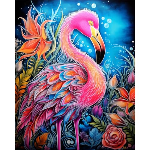 LWZAYS Malen Nach Zahlen Erwachsene, Flamingo DIY Ölgemälde Leinwand Set mit 3 Pinsel und Acrylpigment für Home Deko Geburtstag Weihnachten - 30 x 40 cm (Ohne Rahmen) von LWZAYS