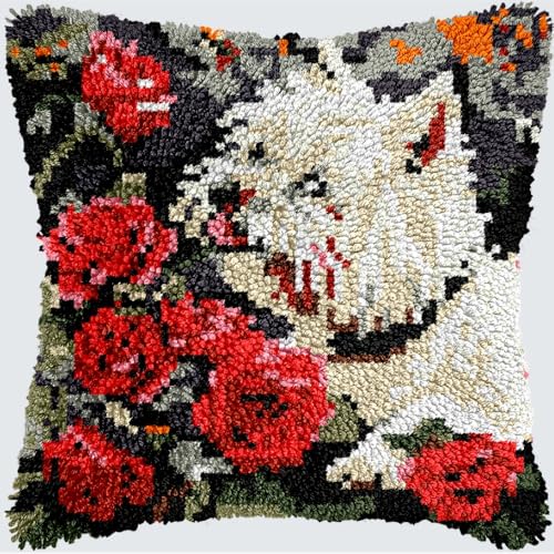 KnüpfKissen Knüpfen Set Erwachsene Dackel Hund Niedlicher Welpe Blume Kissenbezug knüpfteppich zum selber knüpfen Kinder Anfänger DIY Handarbeit Stickerei Kits Handgemachtes Set Handwerk Sofa Wohnkult von LXBNBO