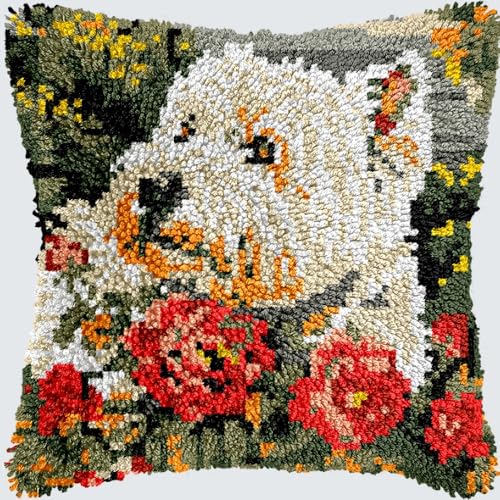 KnüpfKissen Knüpfen Set Erwachsene Dackel Hund Niedlicher Welpe Blume Kissenbezug knüpfteppich zum selber knüpfen Kinder Anfänger DIY Handarbeit Stickerei Kits Handgemachtes Set Handwerk Sofa Wohnkult von LXBNBO