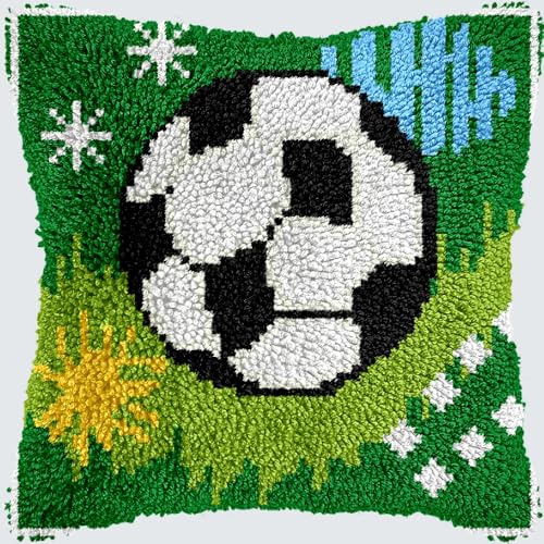 KnüpfKissen Knüpfen Set Erwachsene Fußball Fußball Grün Gras Kissenbezug knüpfteppich zum selber knüpfen Kinder Anfänger DIY Handarbeit Stickerei Kits Handgemachtes Set Handwerk Sofa Wohnkultur 43x43c von LXBNBO