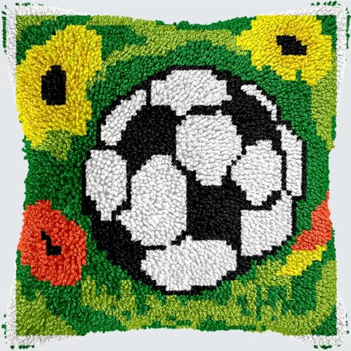 KnüpfKissen Knüpfen Set Erwachsene Fußball Fußball Grün Gras Kissenbezug knüpfteppich zum selber knüpfen Kinder Anfänger DIY Handarbeit Stickerei Kits Handgemachtes Set Handwerk Sofa Wohnkultur 43x43c von LXBNBO