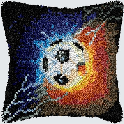 KnüpfKissen Knüpfen Set Erwachsene Fußball Fußball Grün Gras Kissenbezug knüpfteppich zum selber knüpfen Kinder Anfänger DIY Handarbeit Stickerei Kits Handgemachtes Set Handwerk Sofa Wohnkultur 43x43c von LXBNBO