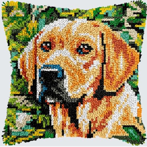 KnüpfKissen Knüpfen Set Erwachsene Labrador Hund Niedlicher Welpe Kissenbezug knüpfteppich zum selber knüpfen Kinder Anfänger DIY Handarbeit Stickerei Kits Handgemachtes Set Handwerk Sofa Home Decor 4 von LXBNBO