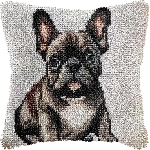 KnüpfKissen Knüpfen Set Erwachsene Niedliche Französische Bulldogge Weiß Kissenbezug knüpfteppich zum selber knüpfen Kinder Anfänger DIY Handarbeit Stickerei Sets Handgemachtes Set Handwerk Sofa Wohnk von LXBNBO