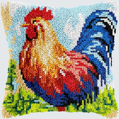 KnüpfKissen Knüpfen Set Erwachsene Niedliche Huhn Blumen Henne Hahn Bunte Kissenbezug knüpfteppich zum selber knüpfen Kinder Anfänger DIY Handarbeit Stickerei Kits Handgemachtes Set Handwerk Sofa Wohn von LXBNBO