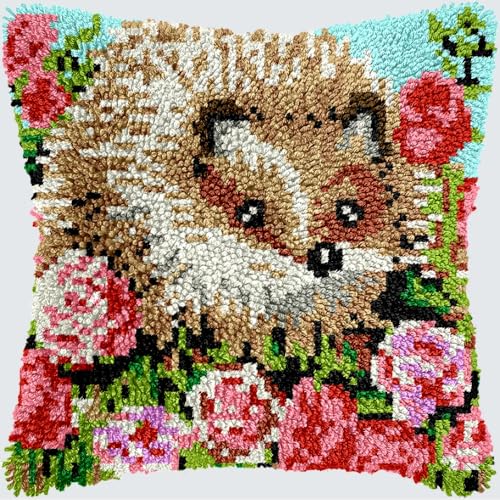 KnüpfKissen Knüpfen Set Erwachsene Niedliche Igel Blume Obst Kissenbezug knüpfteppich zum selber knüpfen Kinder Anfänger DIY Handarbeit Stickerei Kits Handgemachtes Set Handwerk Sofa Wohnkultur 43x43c von LXBNBO