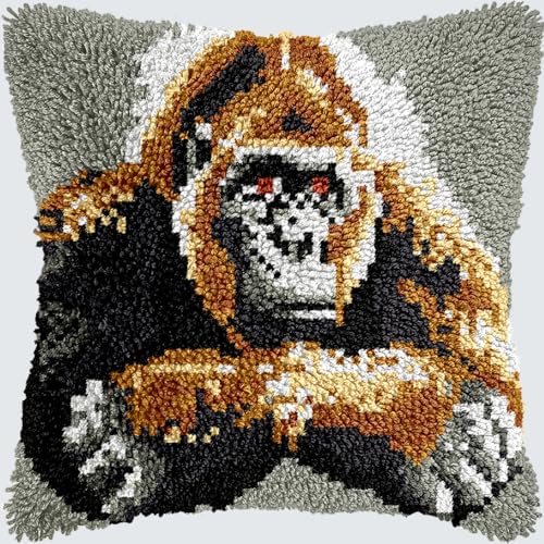 KnüpfKissen Knüpfen Set Erwachsene Niedlicher Affe Gorilla Schimpanse Orang Kissenbezug knüpfteppich zum selber knüpfen Kinder Anfänger DIY Handarbeit Stickerei Kits Handgemachtes Set Handwerk Sofa Wo von LXBNBO