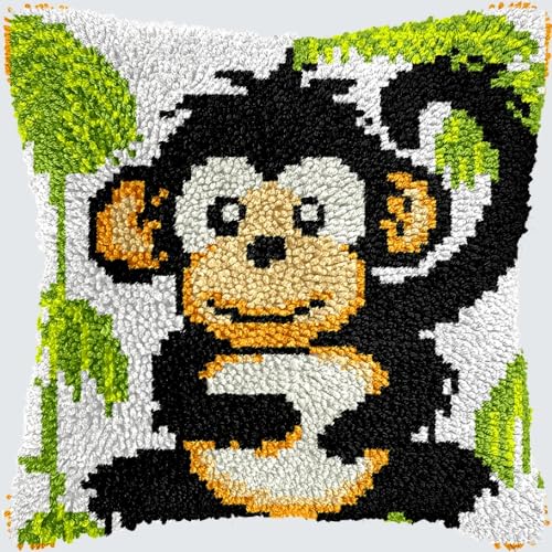 KnüpfKissen Knüpfen Set Erwachsene Niedlicher Affe Gorilla Schimpanse Orang Kissenbezug knüpfteppich zum selber knüpfen Kinder Anfänger DIY Handarbeit Stickerei Kits Handgemachtes Set Handwerk Sofa Wo von LXBNBO