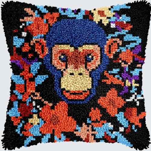 KnüpfKissen Knüpfen Set Erwachsene Niedlicher Affe Gorilla Schimpanse Orang Kissenbezug knüpfteppich zum selber knüpfen Kinder Anfänger DIY Handarbeit Stickerei Kits Handgemachtes Set Handwerk Sofa Wo von LXBNBO