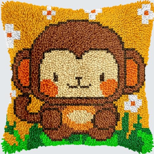 KnüpfKissen Knüpfen Set Erwachsene Niedlicher Affe Gorilla Schimpanse Orang Kissenbezug knüpfteppich zum selber knüpfen Kinder Anfänger DIY Handarbeit Stickerei Kits Handgemachtes Set Handwerk Sofa Wo von LXBNBO