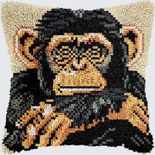 KnüpfKissen Knüpfen Set Erwachsene Niedlicher Affe Gorilla Schimpanse Orang Kissenbezug knüpfteppich zum selber knüpfen Kinder Anfänger DIY Handarbeit Stickerei Kits Handgemachtes Set Handwerk Sofa Wo von LXBNBO