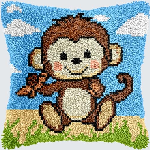 KnüpfKissen Knüpfen Set Erwachsene Niedlicher Affe Gorilla Schimpanse Orang Kissenbezug knüpfteppich zum selber knüpfen Kinder Anfänger DIY Handarbeit Stickerei Kits Handgemachtes Set Handwerk Sofa Wo von LXBNBO