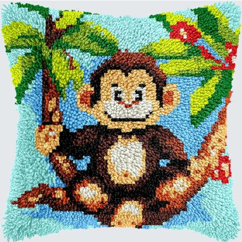 KnüpfKissen Knüpfen Set Erwachsene Niedlicher Affe Gorilla Schimpanse Orang Kissenbezug knüpfteppich zum selber knüpfen Kinder Anfänger DIY Handarbeit Stickerei Kits Handgemachtes Set Handwerk Sofa Wo von LXBNBO