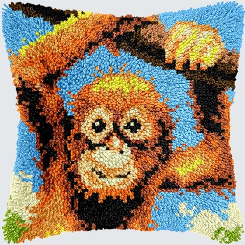 KnüpfKissen Knüpfen Set Erwachsene Niedlicher Affe Gorilla Schimpanse Orang Kissenbezug knüpfteppich zum selber knüpfen Kinder Anfänger DIY Handarbeit Stickerei Sets Handgemachtes Set Handwerk Sofa Wo von LXBNBO