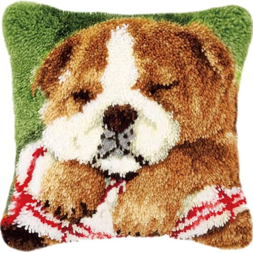 KnüpfKissen Knüpfen Set Erwachsene Niedlicher Brauner Welpe Hund Kissenbezug knüpfteppich zum selber knüpfen Kinder Anfänger DIY Handarbeit Stickerei Kits Handgemachtes Set Handwerk Sofa Wohnkultur 43 von LXBNBO