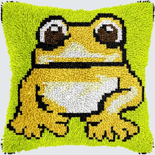 KnüpfKissen Knüpfen Set Erwachsene Niedlicher Frosch Grün Cartoon Kissenbezug knüpfteppich zum selber knüpfen Kinder Anfänger DIY Handarbeit Stickerei Kits Handgemachtes Set Handwerk Sofa Wohnkultur 4 von LXBNBO