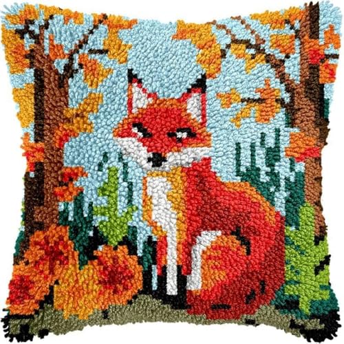 KnüpfKissen Knüpfen Set Erwachsene Niedlicher wilder Fuchs Schneefeld Kissenbezug knüpfteppich zum selber knüpfen Kinder Anfänger DIY Handarbeit Stickerei Kits Handgemachtes Set Handwerk Sofa Wohnkult von LXBNBO