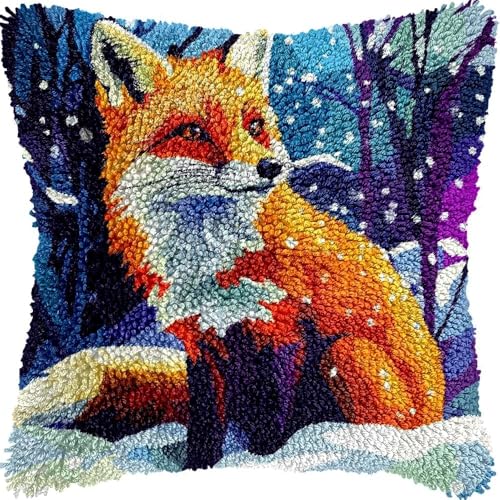 KnüpfKissen Knüpfen Set Erwachsene Niedlicher wilder Fuchs Schneefeld Kissenbezug knüpfteppich zum selber knüpfen Kinder Anfänger DIY Handarbeit Stickerei Kits Handgemachtes Set Handwerk Sofa Wohnkult von LXBNBO