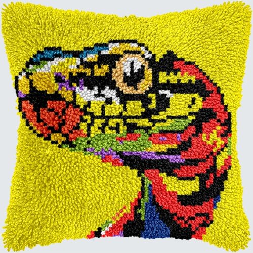 KnüpfKissen Knüpfen Set Erwachsene Python Kobra Mamba Schlange Grün Kissenbezug knüpfteppich zum selber knüpfen Kinder Anfänger DIY Handarbeit Stickerei Sets Handgemachtes Set Handwerk Sofa Wohnkultur von LXBNBO