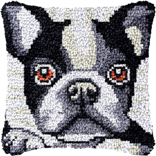 KnüpfKissen Knüpfen Set Erwachsene Schwarz Weiß Boston Terrier Hund Kissenbezug knüpfteppich zum selber knüpfen Kinder Anfänger DIY Handarbeit Stickerei Kits Handgemachtes Set Handwerk Sofa Wohnkultur von LXBNBO