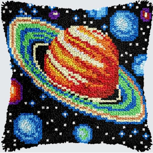 KnüpfKissen Knüpfen Set Erwachsene Universum Weltraum Planet Kissenbezug knüpfteppich zum selber knüpfen Kinder Anfänger DIY Handarbeit Stickerei Kits Handgemachtes Set Handwerk Sofa Wohnkultur 43x43c von LXBNBO