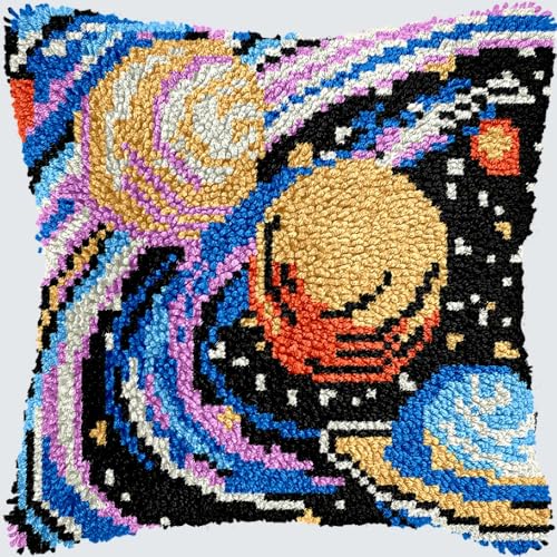 KnüpfKissen Knüpfen Set Erwachsene Universum Weltraum Planet Kissenbezug knüpfteppich zum selber knüpfen Kinder Anfänger DIY Handarbeit Stickerei Sets Handgefertigtes Set Handwerk Sofa Wohnkultur 43x4 von LXBNBO