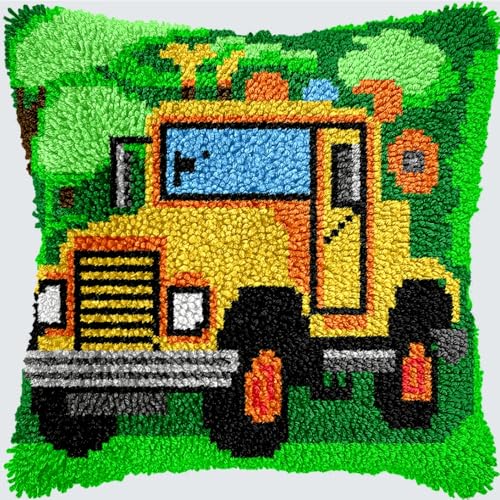 KnüpfKissen Knüpfen Set Erwachsene Vintage Pickup Traktor Bauernhof Auto Kissenbezug knüpfteppich zum selber knüpfen Kinder Anfänger DIY Handarbeit Stickerei Kits Handgemachtes Set Handwerk Sofa Wohnk von LXBNBO