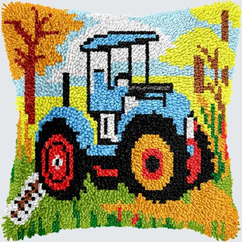 KnüpfKissen Knüpfen Set Erwachsene Vintage Pickup Traktor Bauernhof Auto Kissenbezug knüpfteppich zum selber knüpfen Kinder Anfänger DIY Handarbeit Stickerei Kits Handgemachtes Set Handwerk Sofa Wohnk von LXBNBO