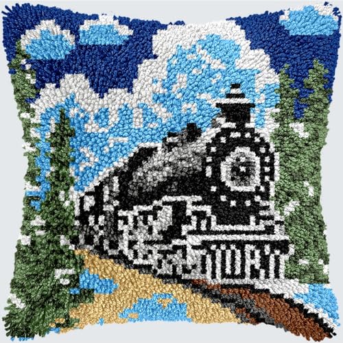 KnüpfKissen Knüpfen Set Erwachsene Vintage Retro Dampfeisenbahn Kissenbezug knüpfteppich zum selber knüpfen Kinder Anfänger DIY Handarbeit Stickerei Kits Handgemachtes Set Handwerk Sofa Wohnkultur 43x von LXBNBO