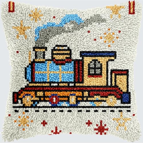 KnüpfKissen Knüpfen Set Erwachsene Vintage Retro Dampfeisenbahn Kissenbezug knüpfteppich zum selber knüpfen Kinder Anfänger DIY Handarbeit Stickerei Kits Handgemachtes Set Handwerk Sofa Wohnkultur 43x von LXBNBO