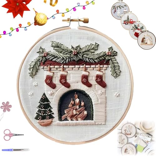 LXCJZY Christmas Embroidery Kit, DIY Embroidery Stamped Kits, Christmas Gnomes Embroidery Kits for Beginners with Pattern, Winter Embroidery Kit for Decor Home Room. (E) von LXCJZY