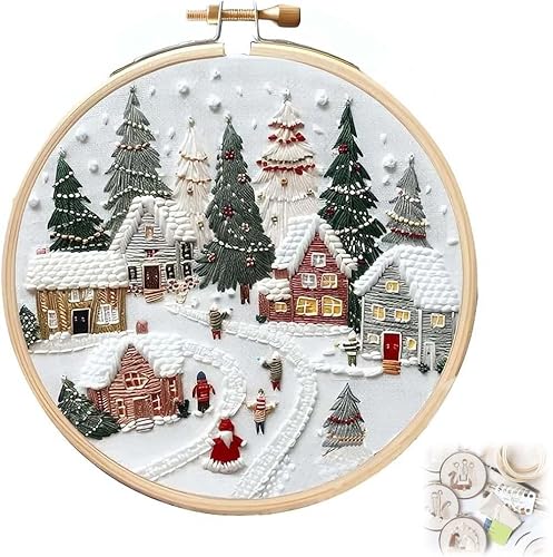 LXCJZY Christmas Embroidery Kit,Christmas Cross Stitch Kits,DIY Embroidery Kit,for Christmas Embroidery Kit for Adults Beginners Starter (D) von LXCJZY