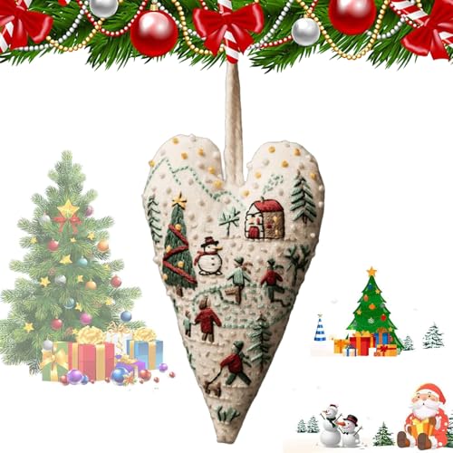 LXCJZY DIY Heart Embroidery Christmas Decoration, DIY Hand Embroidery Xmas Tree Hanging Ornament, Christmas Heart Embroidery Kit (style B) von LXCJZY