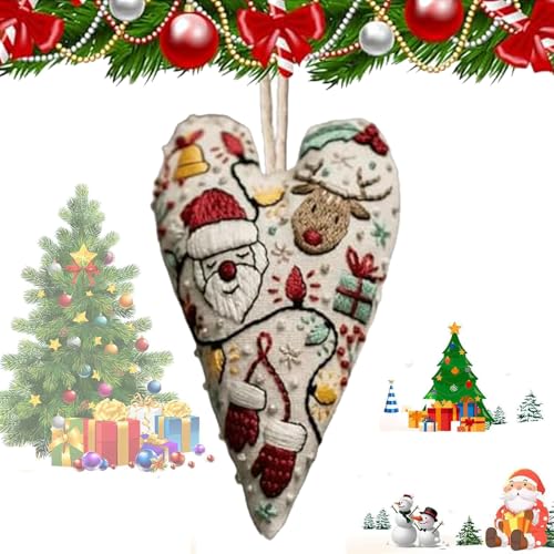 LXCJZY DIY Heart Embroidery Christmas Decoration, DIY Hand Embroidery Xmas Tree Hanging Ornament, Christmas Heart Embroidery Kit (style D) von LXCJZY