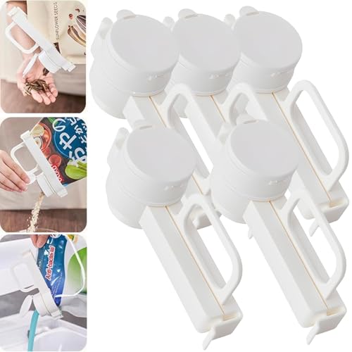 LXCJZY Food Bag Sealing Clip with Pour Spout, Bag Clips for Food Storage, Creative Moisture-Proof Snack Bag Spout Clip, Suitable for Small Particle Food, Liquid Food Storage Organizer (5PCS) von LXCJZY