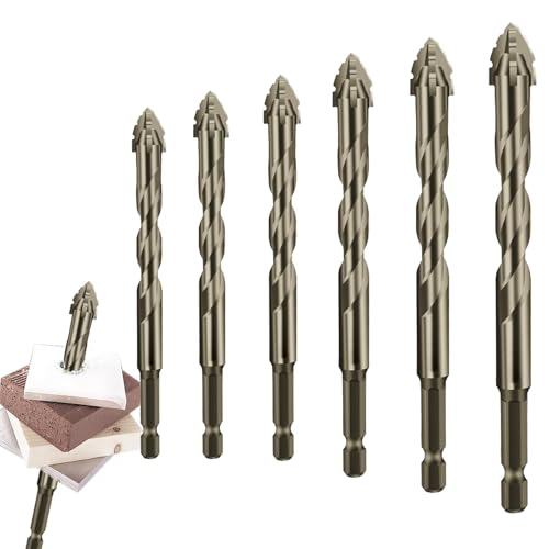 LXCJZY New Four-Flute Sawtooth Eccentric Drill Bit, Four-Edged Serrated Eccentric Drill, Multifunction Drill Bit Set High Hardness Skewed Head Eccentric Drill Bits (4+5+6+8+10+12 mm) von LXCJZY