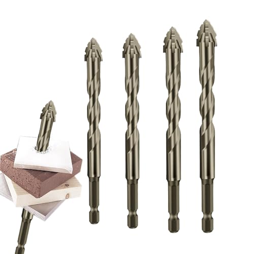 LXCJZY New Four-Flute Sawtooth Eccentric Drill Bit, Four-Edged Serrated Eccentric Drill, Multifunction Drill Bit Set High Hardness Skewed Head Eccentric Drill Bits (6+8+10+12 mm) von LXCJZY