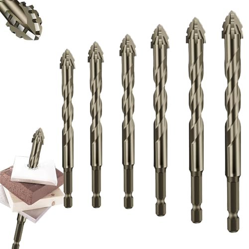 LXCJZY New Four-Flute Sawtooth Eccentric Drill Bit, Four-Edged Serrated Eccentric Drill, Multifunction Drill Bit Set High Hardness Skewed Head Eccentric Drill Bits for Wood and Metal (4+5+6+8+10+12) von LXCJZY