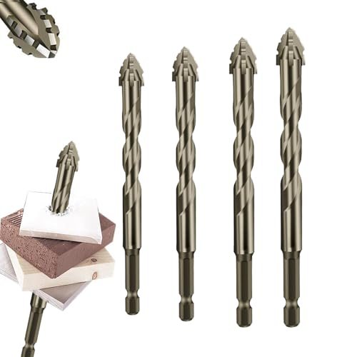 LXCJZY New Four-Flute Sawtooth Eccentric Drill Bit, Four-Edged Serrated Eccentric Drill, Multifunction Drill Bit Set High Hardness Skewed Head Eccentric Drill Bits for Wood and Metal (6+8+10+12) von LXCJZY