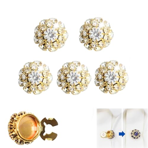 LXCJZY Rhinestone Button Covers,Garment Crystal Fancy Buttons,Detachable Shirt Clips,for Sewing Decoration Embellishments (5PcsGold) von LXCJZY