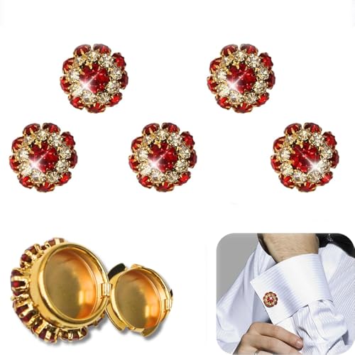 LXCJZY Rhinestone Button Covers,Garment Crystal Fancy Buttons,Detachable Shirt Clips,for Sewing Decoration Embellishments (5PcsGolden Red) von LXCJZY